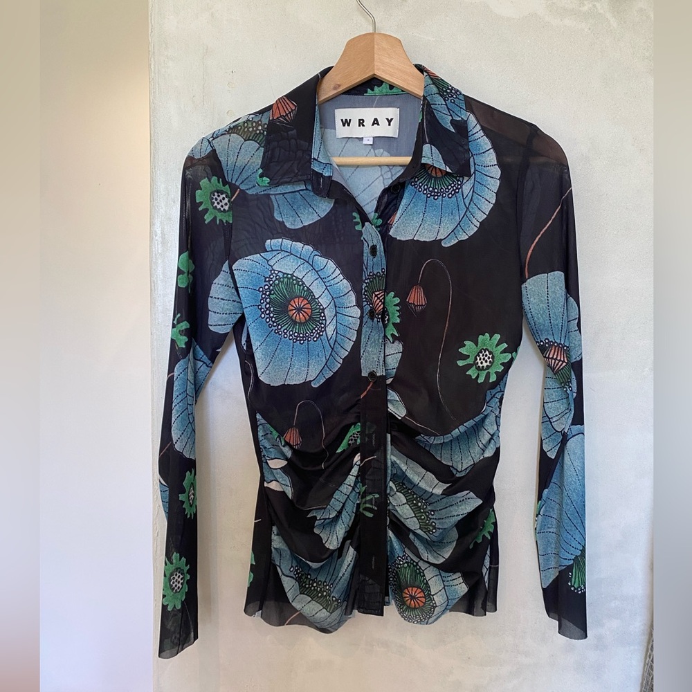 Wray sheer “night poppy” floral shirt small